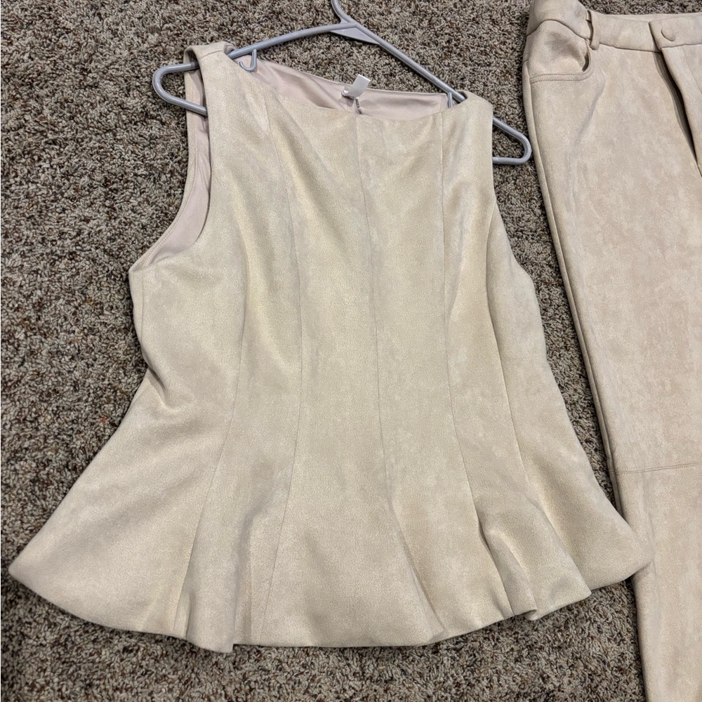 Glam Tan Faux Suede Suit Top and Trousers